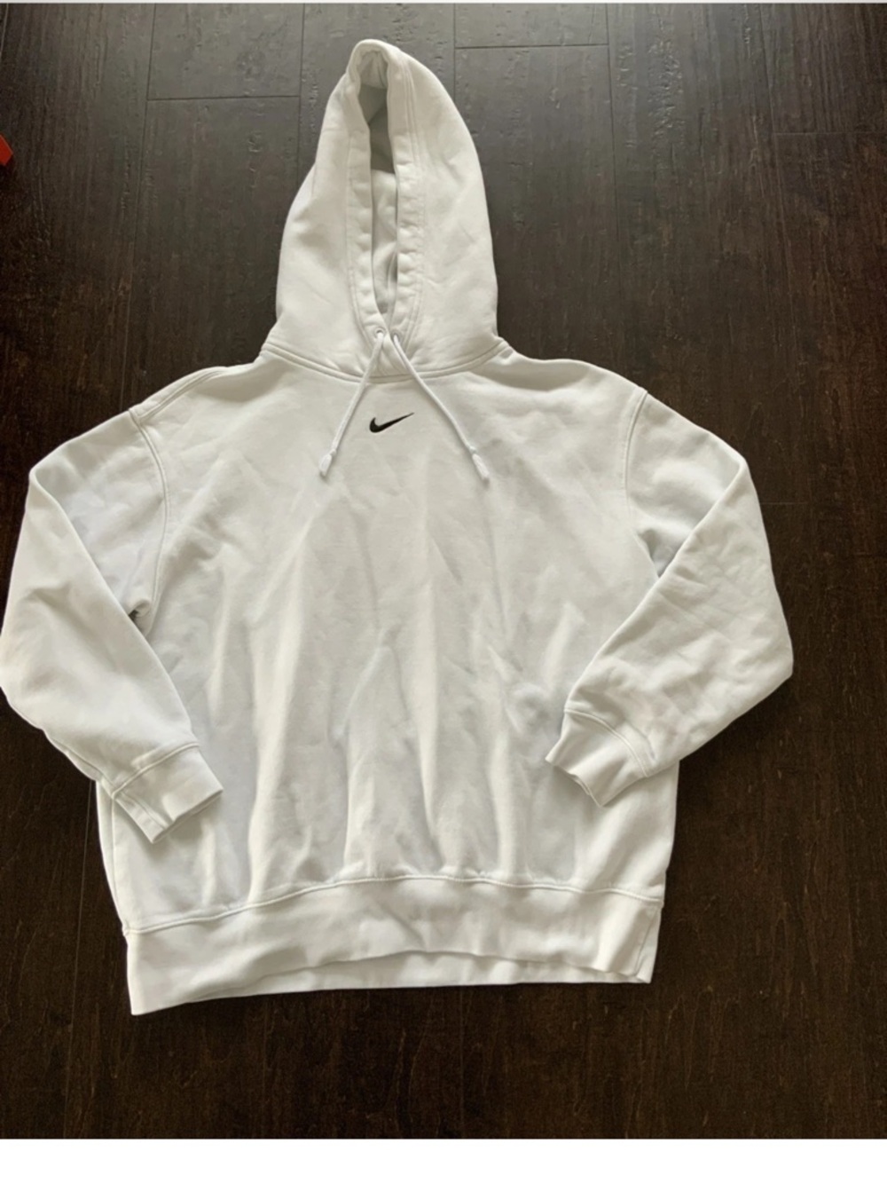 Nike White Hoodie Sweatshirt White Tag Mens Medium Black Center Swoosh Y2K